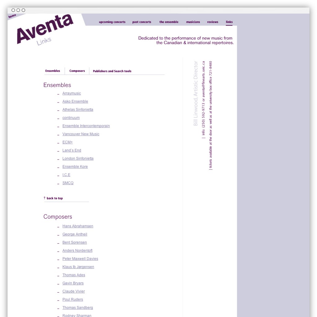 Aventa Ensemble links webpage