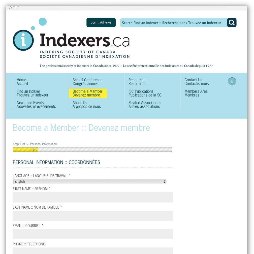 Indexers  membership form webpage