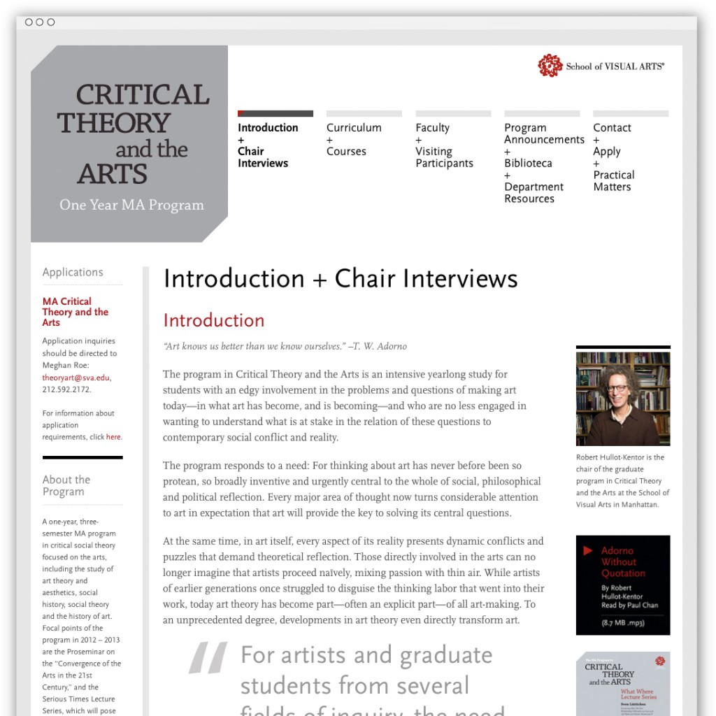 Critical Theory and the Arts homepage